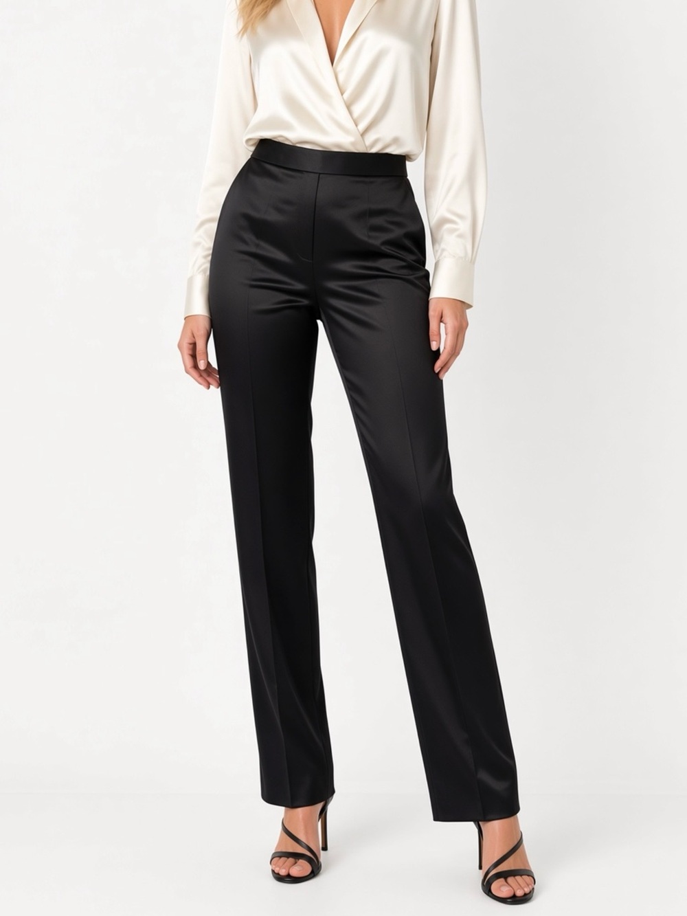 JS Collections Black Tailored High-Rise Suit Pants